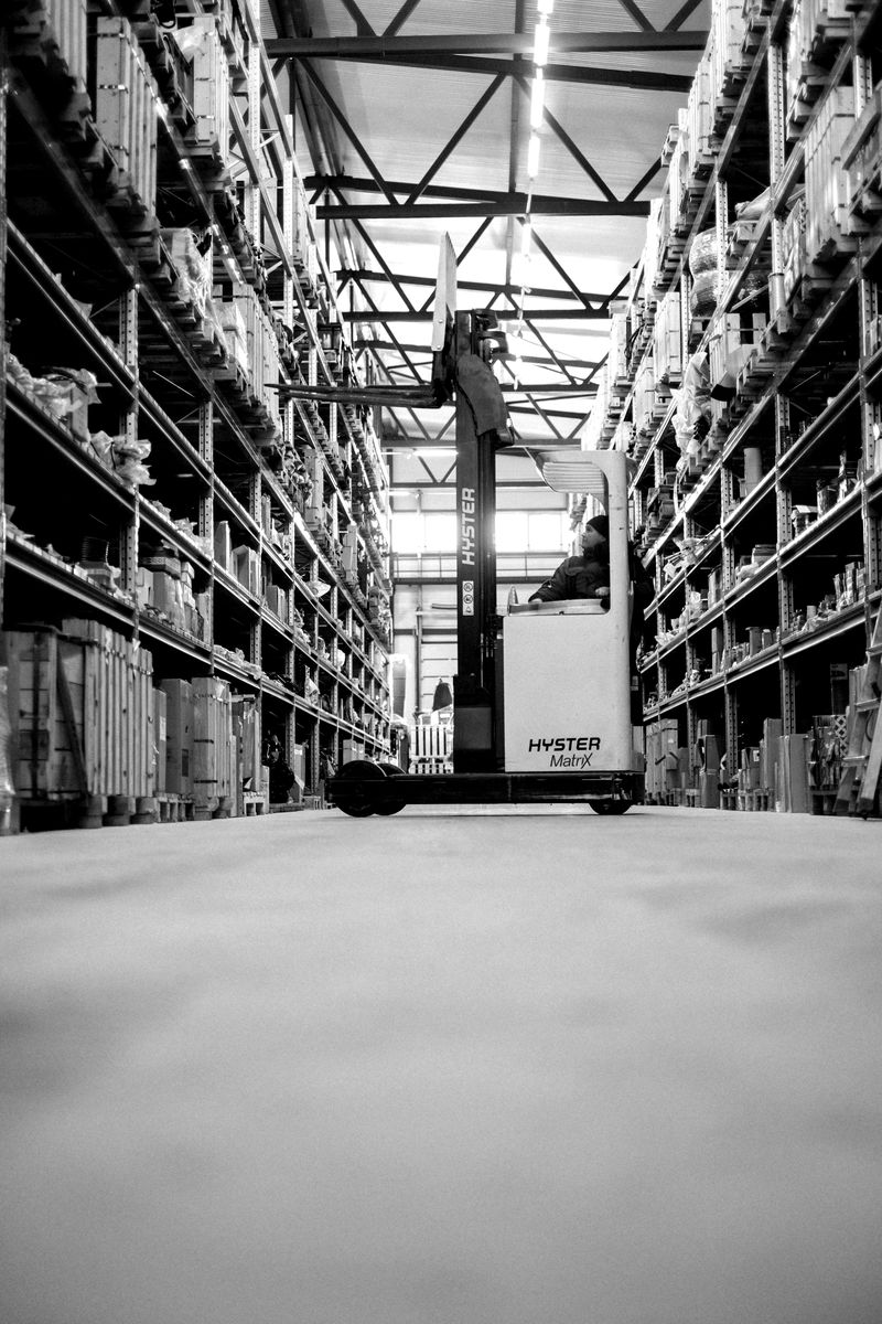 Large warehouse with tall racks