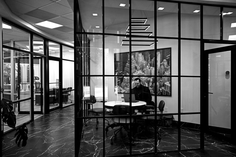 Glass-walled office space