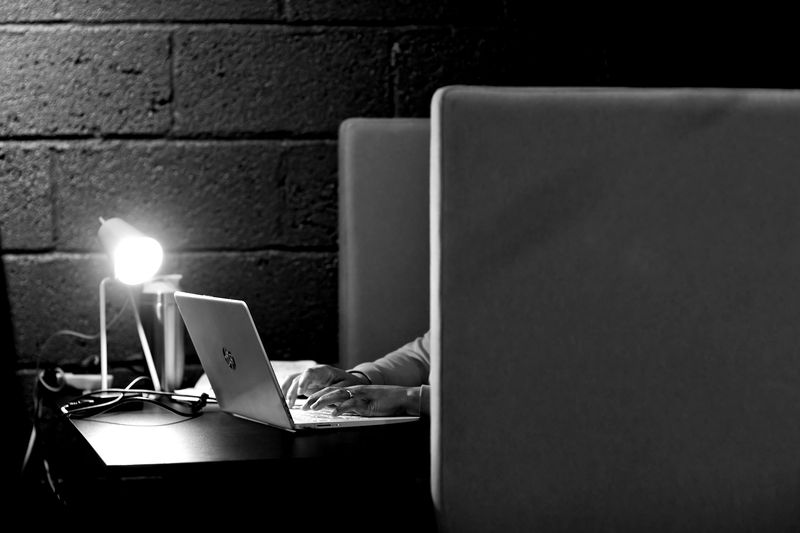 Working late at a laptop