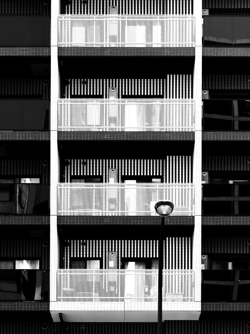 Apartment building facade with balconies